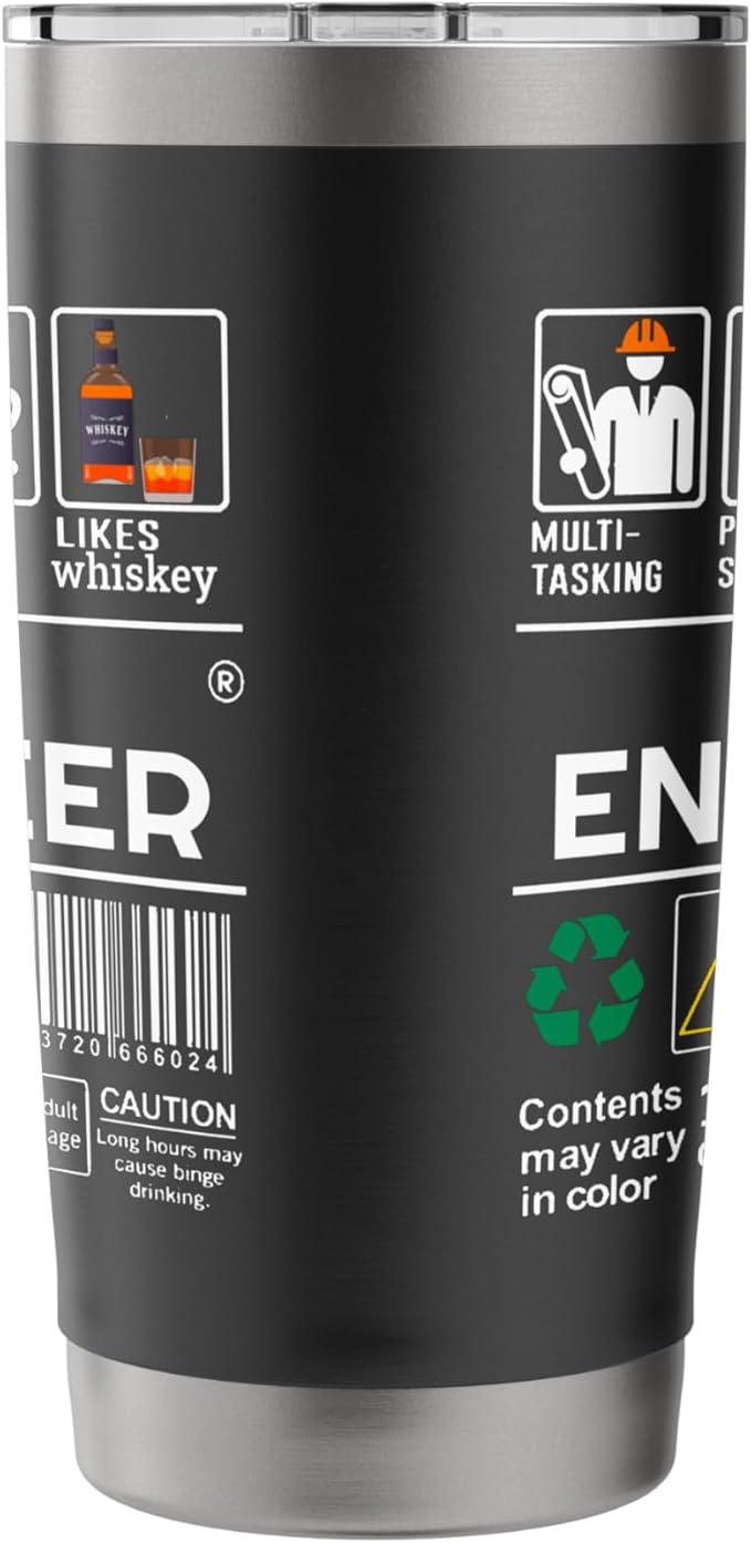 Civil Engineer Job Label Sarcasm Skills Coffee Whiskey Stainless Steel Insulated Tumbler