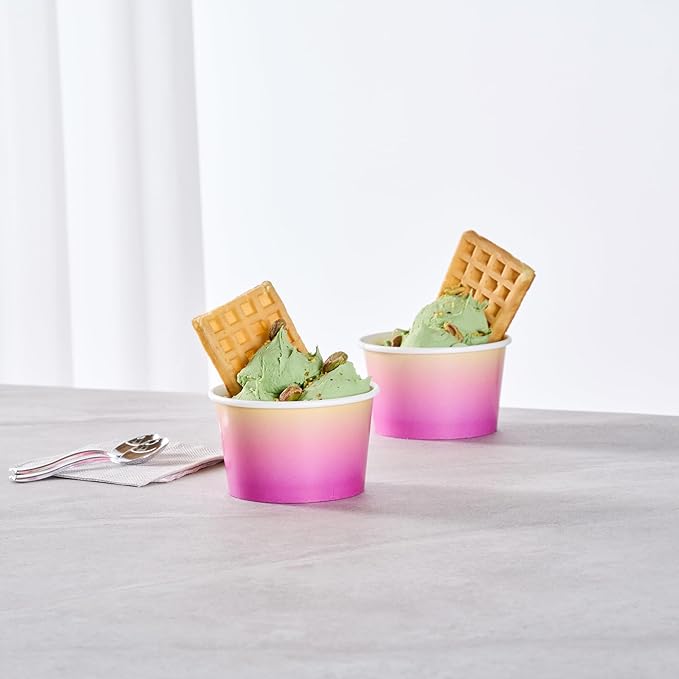 Coppetta 8 Ounce Dessert Cups, 50 Greaseproof Ice Cream Cups - Lids Sold Separately, For Hot And Cold Foods, Orange And Blue Ombre Paper Yogurt Bowls, Disposable, Sturdy - Restaurantware