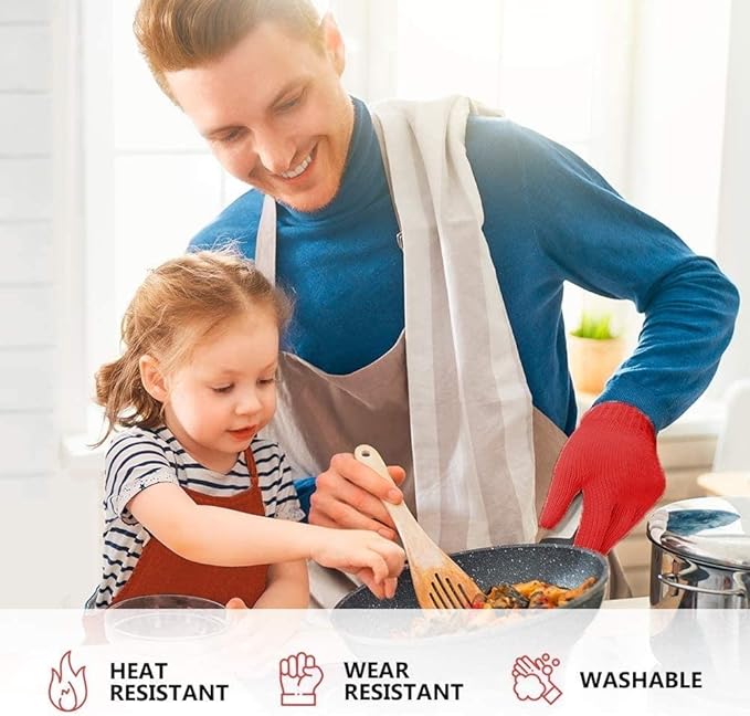 Killer's Instinct Outdoors 1 Pair Heat Resistant Gloves Oven Gloves Heat Resistant with Fingers Red Mitts Kitchen Pot Holders Cotton Mitts Red Kitchen Holders Double Set