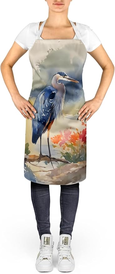 Caroline's Treasures Blue Heron Apron Cooking Kitchen Server Baking Crafts Gardening for Adult Women Men, Unisex, Large, Multicolor