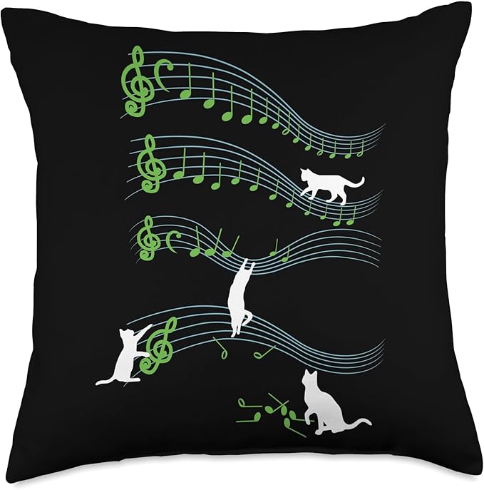 Funny Cute Cat Playing On Musical Notes Sheets Music Lover Throw Pillow