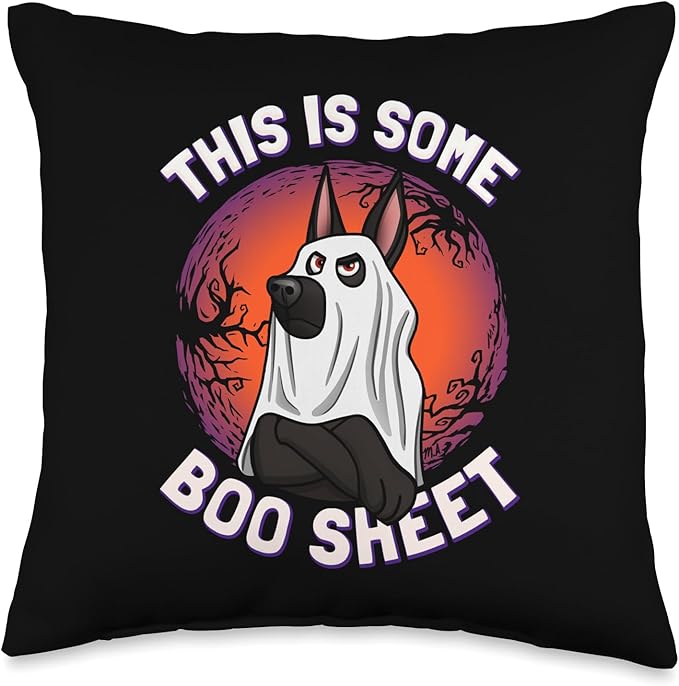 Boo Sheet Halloween Black German Shepherd Throw Pillow, 16x16, Multicolor