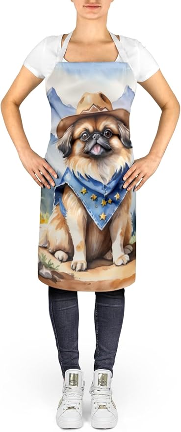 Caroline's Treasures Pekingese Cowboy Welcome Apron Cooking Kitchen Server Baking Crafts Gardening for Adult Women Men, Unisex, Large, Multicolor