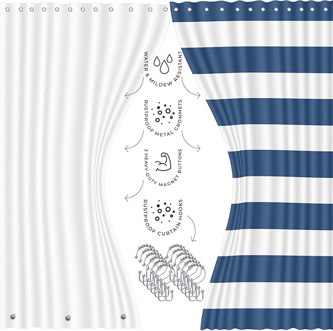 Clara Clark Bathroom Accessories Set - 23PC Shower Curtain Set with Bathroom Trash Can, Navy Bathroom Set, Bathroom Sets with Shower Curtain and Navy Rugs