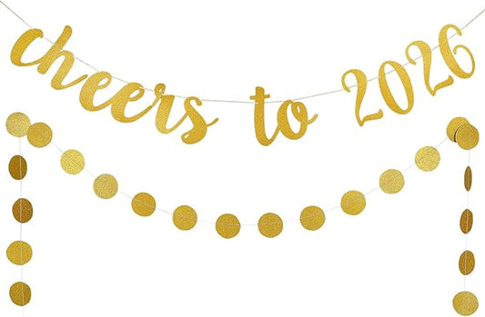 Gold Cheers to 2026 Banner Happy New Year 2026 Banner New Years Eve Banners 2026 for Happy New Year 2026 Party Decorations