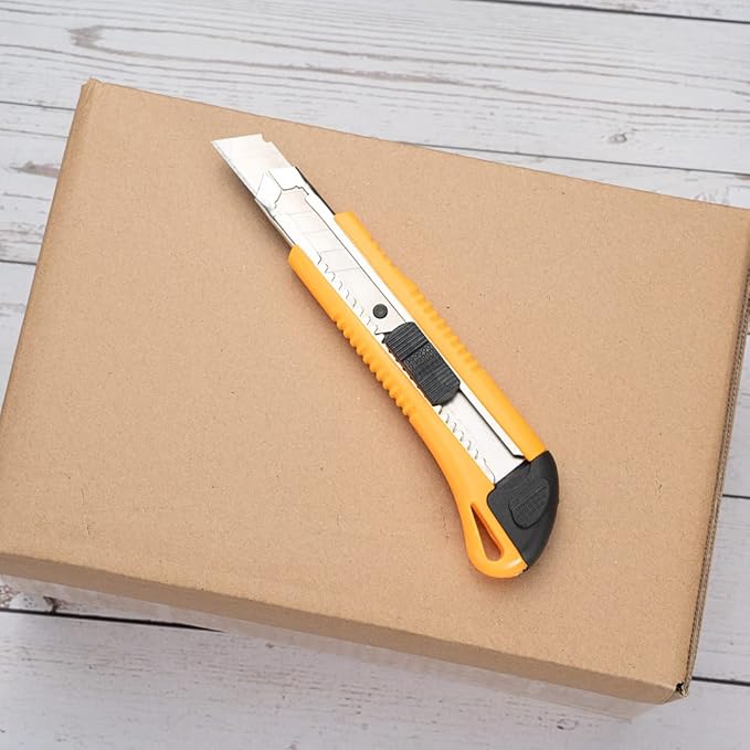 Handy Tek 6.5 Inch Utility Knives, 4 Anti-Slip Box Knives - Heavy Duty, Retractable, Yellow Plastic Box Cutters, Built-In Lock, Sharp Blade - Restaurantware