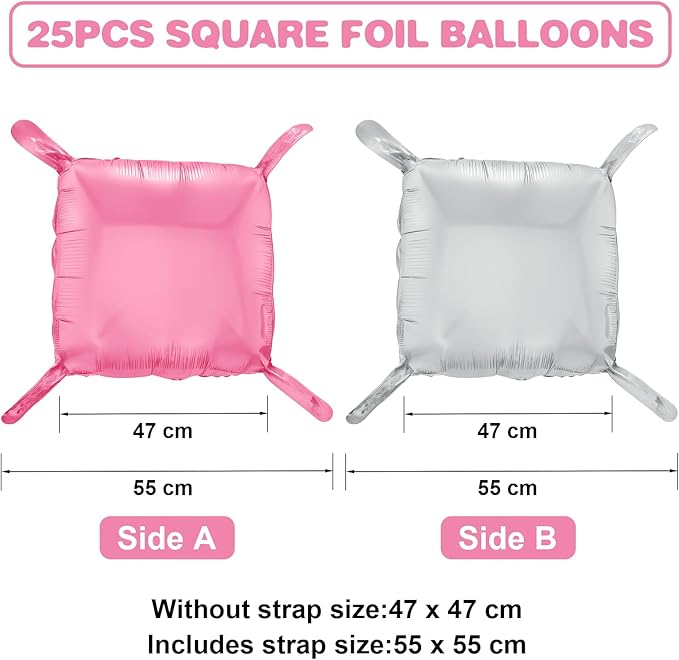 Pink Silver Square Foil Balloon Wall,25Pcs Double Sided Balloons Backdrop Helium Balloon Tunnel Arch Garland Kit for Christmas Birthday Bridal Anniversary Baby Shower Party Decorations