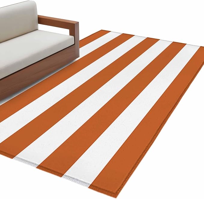 Area Rug 3x5ft, Farmhouse Classic Stripes Washable Rugs for Living Room Bedroom, Orange White Soft Non-Slip Area Rugs Rectangle Floor Carpet for Dining Room