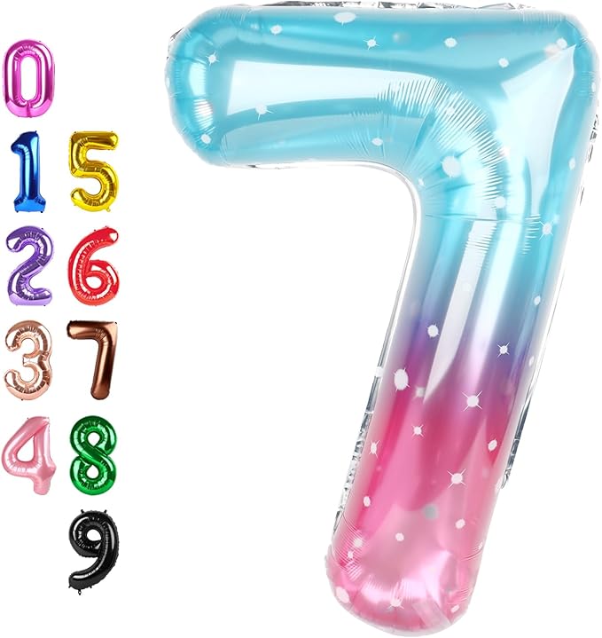 Balloon Numbers 40 Inch, 7 Balloons for Birthday Party, Number Balloons for 7, 17, 27 Game Competition Wedding Anniversaries Party Graduation, Blue and Pink