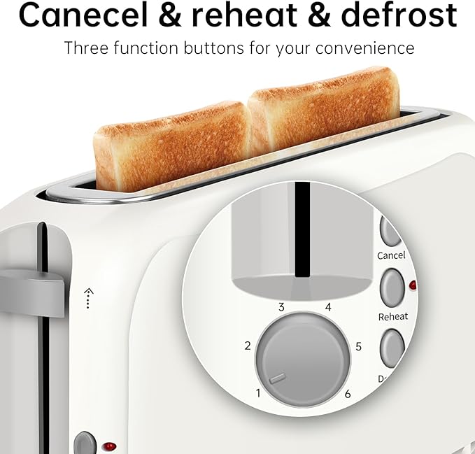 SEEDEEM 2 Slice Slim Toaster, Single 10" Long Slot Toaster Fits Bagels & Artisan Bread, 6 Shade Settings, Cancel/Reheat/Defrost, Removable Crumb Tray, Auto Shut-Off, White