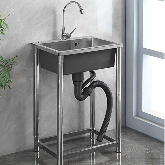 Sink Stainless Steel Kitchen SinkHand Made, 304 Stainless Steel Sink Compartment Free Standing Utility Sink for Garage, Restaurant, Laundry Room, Outdoor,with Faucet-45 * 40 * 75cm