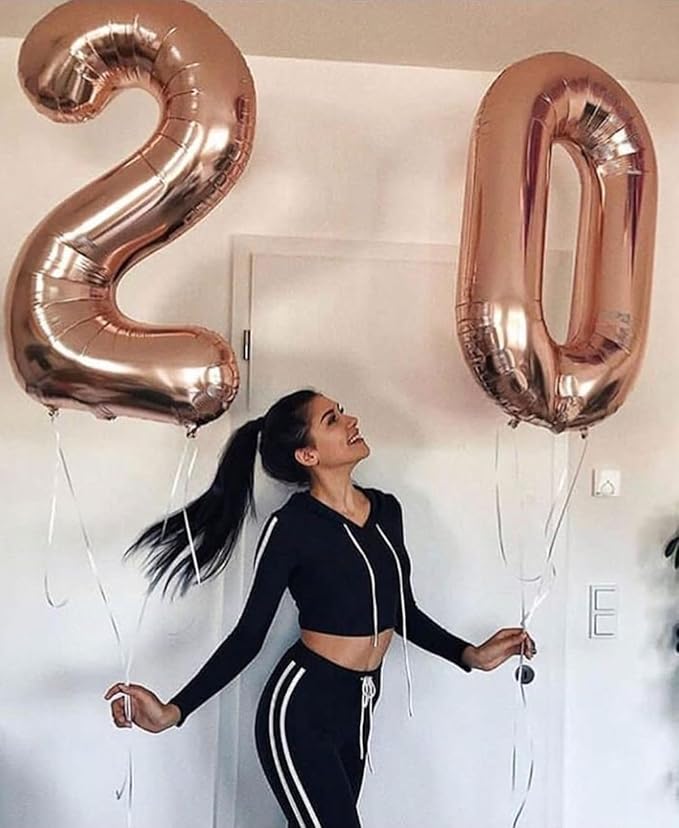 Numbers Rose Gold Balloon 40 Inch, Large Happy 20th Birthday Decorations for Women, Foil Balloon Number for Wedding Marriage Proposa Big Events Family Reunions Party Supplies