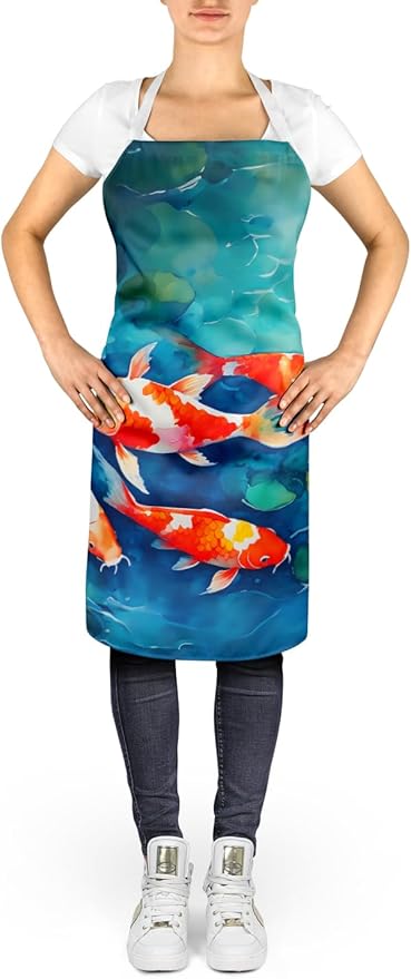 Caroline's Treasures Koi Fish Apron Cooking Kitchen Server Baking Crafts Gardening for Adult Women Men, Unisex, Large, Multicolor