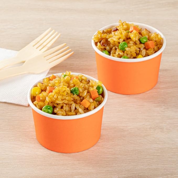 Coppetta 3-Ounce Dessert Cups, 50 Disposable Ice Cream Cups - Lids Sold Separately, Durable, Orange Paper Frozen Yogurt Bowls, For Hot And Cold Foods, Perfect For Gelato Or Mousse - Restaurantware