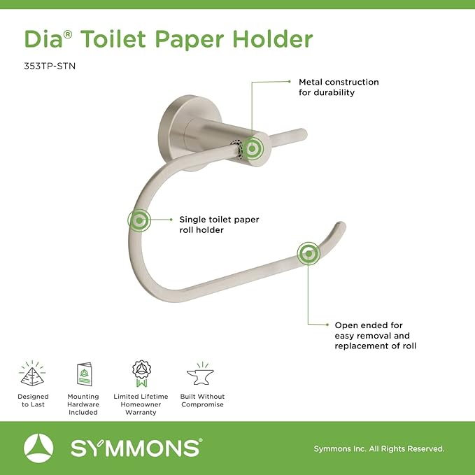 Symmons 353TP-STN Dia Wall-Mounted Toilet Paper Holder in Satin Nickel