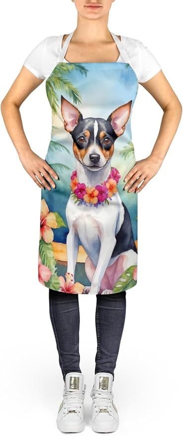 Caroline's Treasures Rat Terrier Luau Apron Cooking Kitchen Server Baking Crafts Gardening for Adult Women Men, Unisex, Large, Multicolor