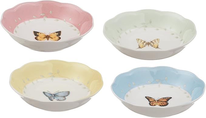 Lenox Dinnerware Set, Butterfly Meadow Colors 4-Piece Fruit Bowl Set, Service For 4, Made Of White Porcelain Bowls, Dishwasher & Microwave Safe, Salad And Pasta, Home And Kitchen (Asssorted, 4 Pieces)