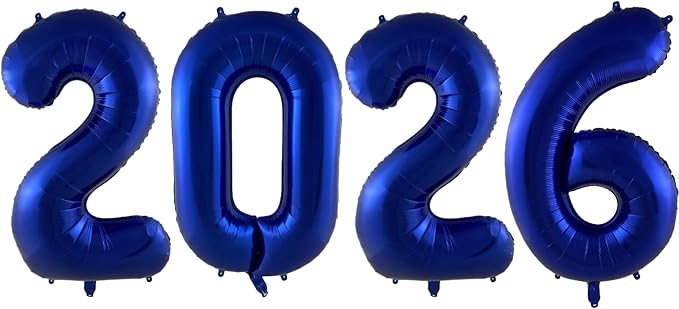 Huge Blue 2026 New Year Balloons 40 Inch Navy Blue 2026 Mylar Foil Helium Number Balloons 2026 Christmas New Year Eve Graduation Party Decorations Supplies