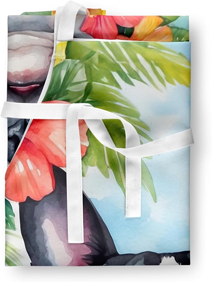 Caroline's Treasures Boston Terrier Luau Apron Cooking Kitchen Server Baking Crafts Gardening for Adult Women Men, Unisex, Large, Multicolor