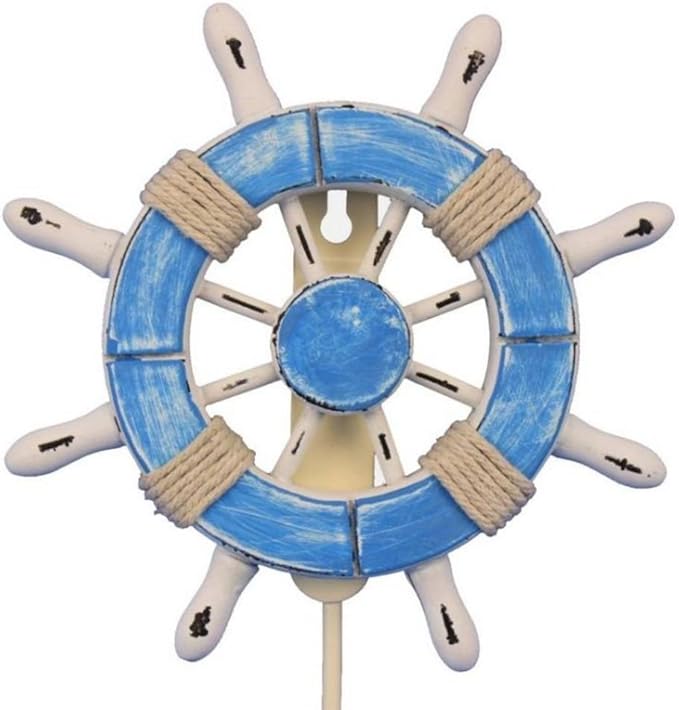 Hampton Nautical Wheel-6-109 Rustic Decorative Ship Wheel with Hook, 6", Light Blue and White
