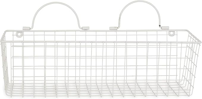 DII Farmhouse Vintage Decor, Wire Wall Basket, Assorted, Antique White, 2 Piece