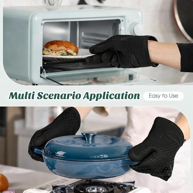 Cotton Lined Silicone Oven & BBQ Gloves, 450°F Heat Resistant Waterproof & Non-Slip Mitts for Baking, Cooking, Grill, Smoker & Fryer Use, Universal Size, 1 Pair (Orange)