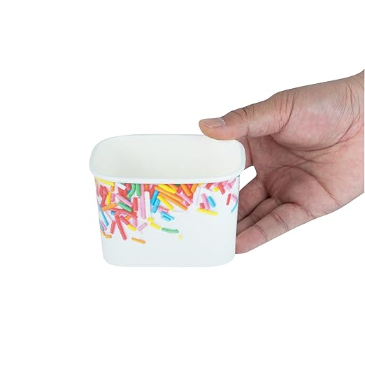 Coppetta 12 Ounce Dessert Cups, 50 Greaseproof Ice Cream Cups - Lids Sold Separately, For Hot And Cold Foods, White Paper Yogurt Bowls, Festive Sprinkle Design, Disposable, Sturdy- Restaurantware
