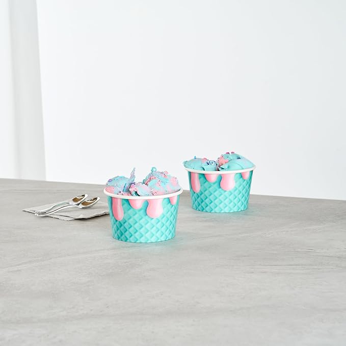 Restaurantware Ice Cream Cups 50 Pack of 8 oz Leak-Resistant Disposable Dessert Bowl Frozen Yogurt Cup Round Paper Container For Cold And Hot Desserts