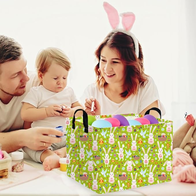FXOLCSHE Rectangular Easter basket,Easter basket empty,Kids Toy Storage Basket for baby Bedroom,Toy Gift Organizerm,Kids Storage Bin,Gift bin,Kids home Decor(Green egg)