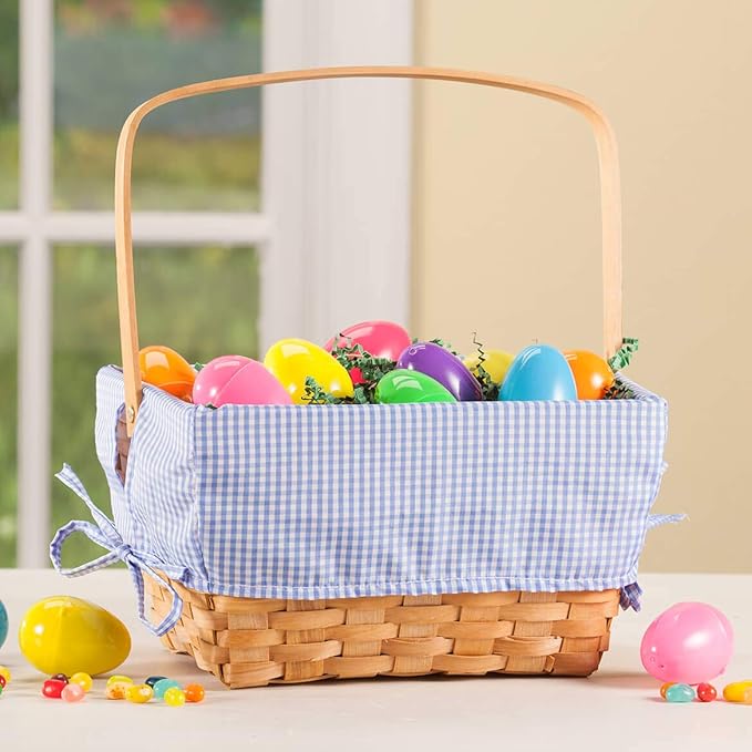 Blue Gingham Wicker Easter Basket