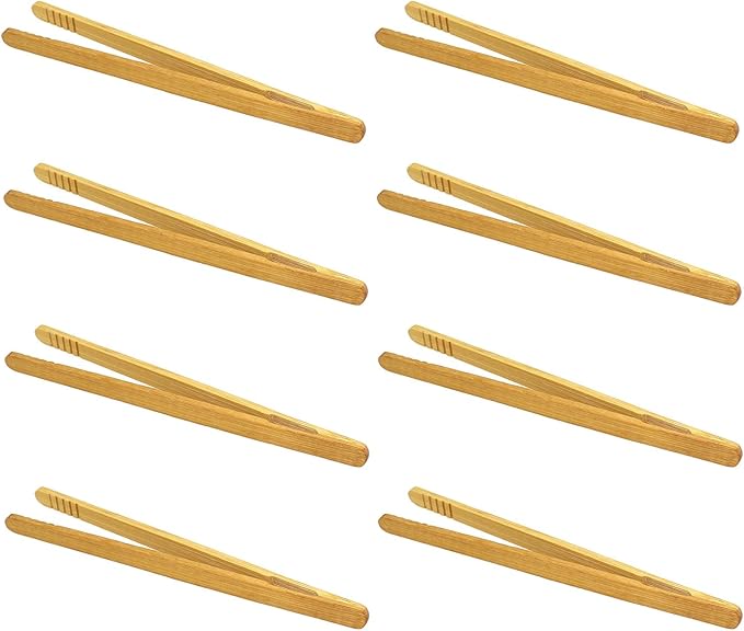 8PCS Bamboo Kitchen Utensil Tongs 7 Inch Reusable Fixture Tea Ceremony Accessories Suitable for Toast Pickles Fruit