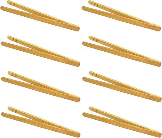 8PCS Bamboo Kitchen Utensil Tongs 7 Inch Reusable Fixture Tea Ceremony Accessories Suitable for Toast Pickles Fruit
