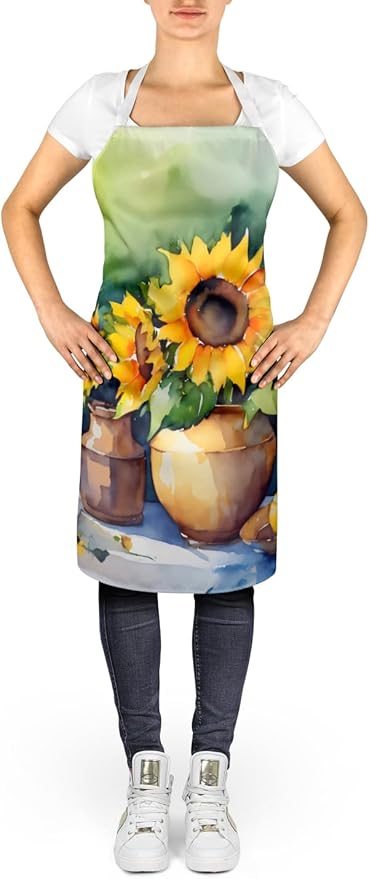 Caroline's Treasures Sunflowers in Watercolor Apron Cooking Kitchen Server Baking Crafts Gardening for Adult Women Men, Unisex, Large, Multicolor