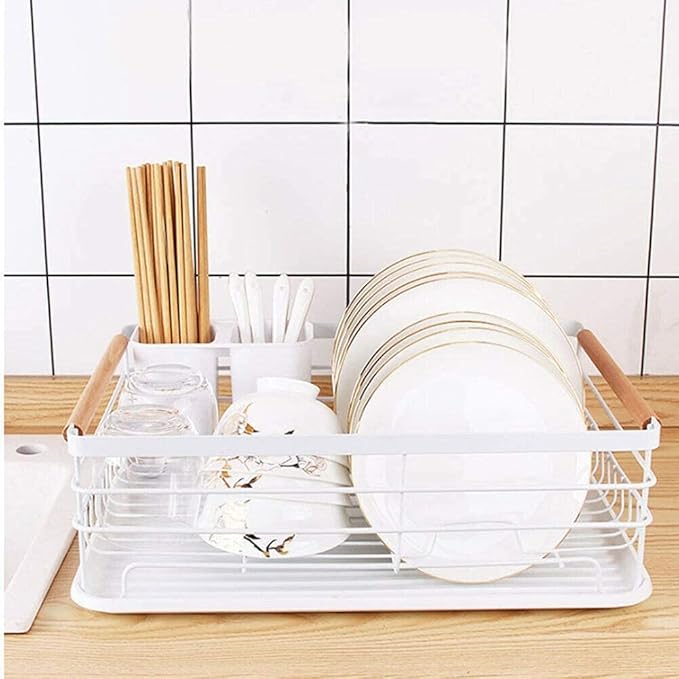 Kitchen Dish Drainer Cutlery Holder Plates Bowls Utensils Rack Drip Tray Sink