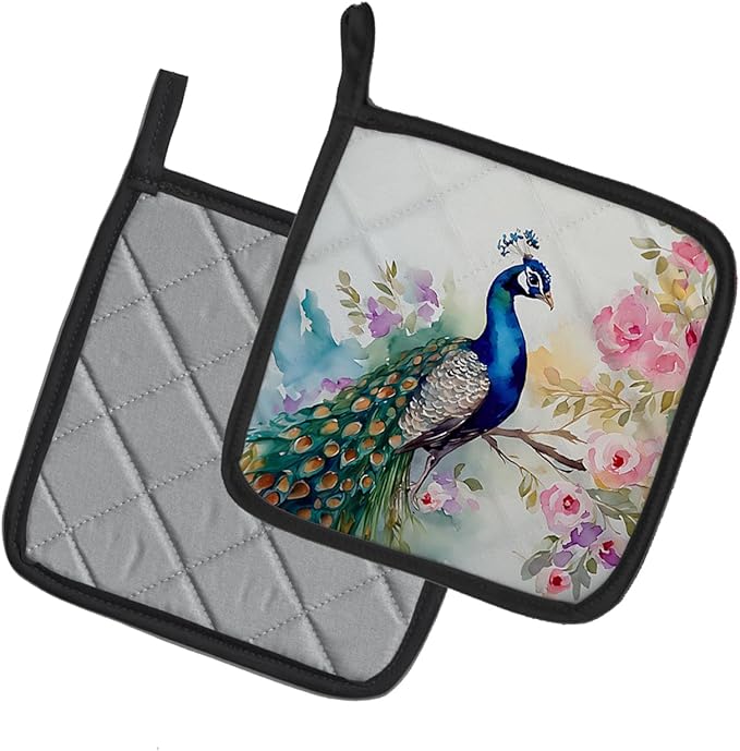 Caroline's Treasures Peacock Pair of Pot Holders Kitchen Heat Resistant Pot Holders Sets Oven Hot Pads for Cooking Baking BBQ, 7 1/2 x 7 1/2