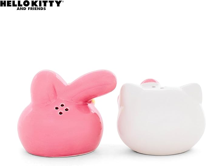 Silver Buffalo Sanrio Hello Kitty And My Melody 3D Sculpted Ceramic Salt and Pepper Shaker Set