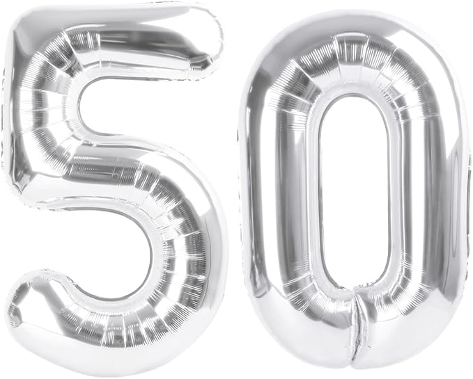 40 Inch Numbers 50 Balloon, Silver Balloons Perfect for 50th Birthday Party Decorations, Big Digital Balloons for 50th Golden Wedding Anniversaries Events Decorations