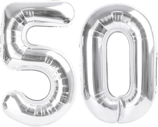 40 Inch Numbers 50 Balloon, Silver Balloons Perfect for 50th Birthday Party Decorations, Big Digital Balloons for 50th Golden Wedding Anniversaries Events Decorations