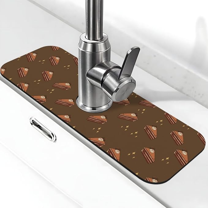 Chocolate Squares Cake Printed Faucet Absorbent mat, Suitable for bathrooms, Kitchens, and Other Sink Areas.