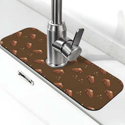 Chocolate Squares Cake Printed Faucet Absorbent mat, Suitable for bathrooms, Kitchens, and Other Sink Areas.