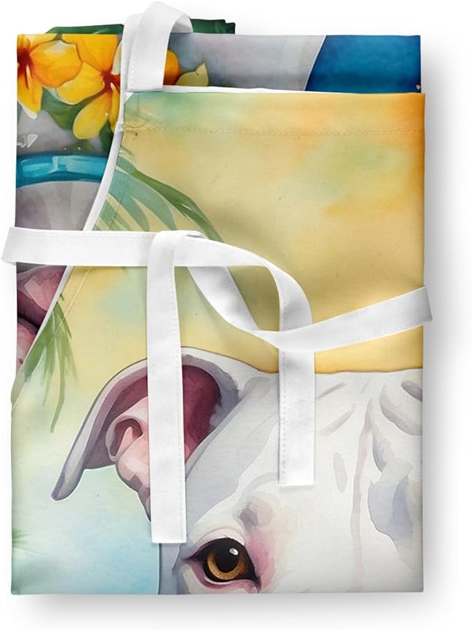Caroline's Treasures Pit Bull Terrier Luau Apron Cooking Kitchen Server Baking Crafts Gardening for Adult Women Men, Unisex, Large, Multicolor