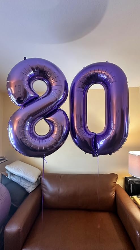 20 Number Balloons, Purple Big Number Balloons for Women Men, 40 Inch Digital Balloon for Happy Birthday Decoration Supplies, Anniversaries Graduation