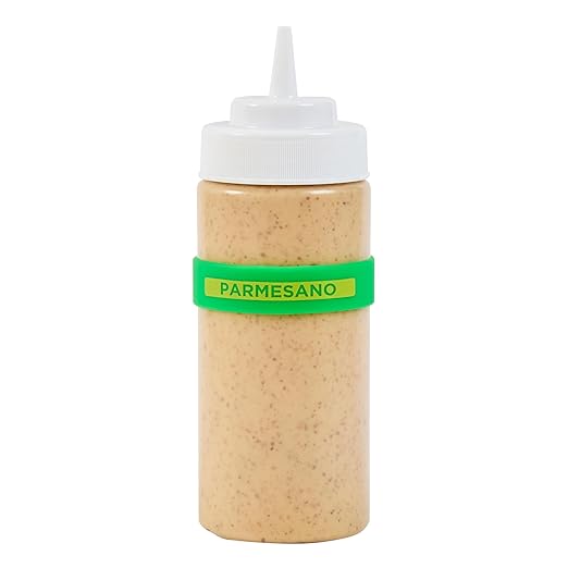 Restaurantware Silicone Squeeze Bottle Band 10 Count 2.75 Inch Dishwasher Safe Condiment Identification Band, Parmesan Green Non-Slip Label Band for Condiment Labeling at Restaurants, Food Trucks