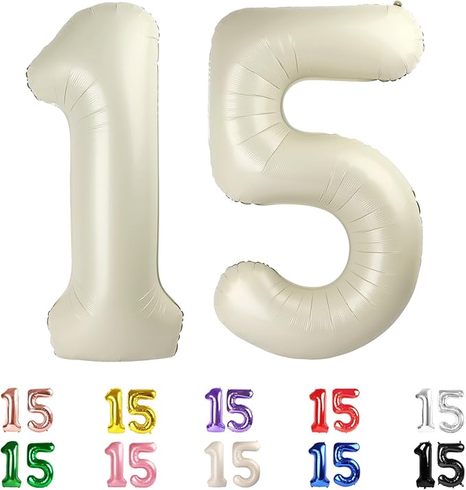Number 15 Balloons, 15th Birthday Decorations for Girls Boys, 51st Cream Birthday Party Decorations 40 In Balloons for Engagement, Wedding, Celebration Party, Graduations, Photo Shoot
