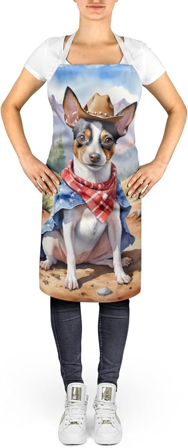 Caroline's Treasures Rat Terrier Cowboy Welcome Apron Cooking Kitchen Server Baking Crafts Gardening for Adult Women Men, Unisex, Large, Multicolor