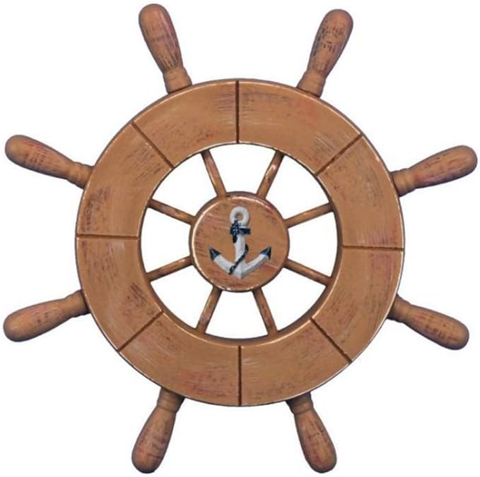 Hampton Nautical Wheel-9-107-anchor Rustic Wood Finish Decorative Ship Wheel with Anchor, 9"