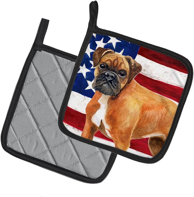 Caroline's Treasures BB9640PTHD German Boxer Patriotic Pair of Pot Holders Kitchen Heat Resistant Pot Holders Sets Oven Hot Pads for Cooking Baking BBQ, 7 1/2 x 7 1/2