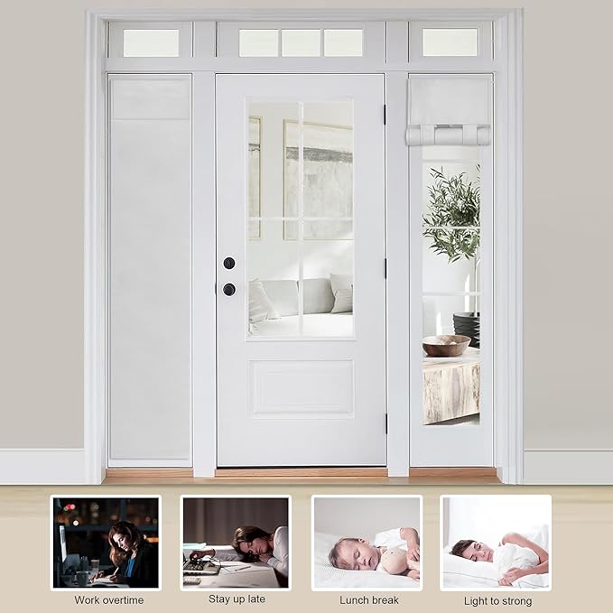 Solid Color Room Darkening Side Door Curtain - 12W x 80L Inches Greyish White Window Covering for Glass Doors, 1 Panel with Tie-Up Shade, Light Filtering Sidelight Curtains for Entryway & Patio".