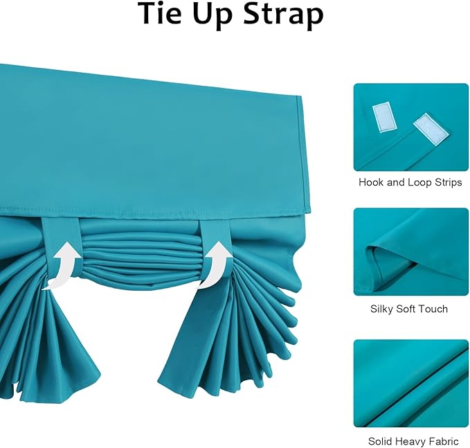 WdFour Room Darkening Solid Color Curtains | 4 Side Curtains for Glass Door | Front Door Sidelight Window Covering | Tie-Up Shade (25W x70L, 1 Panel, Teal Blue)