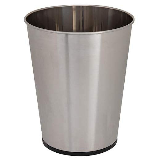 Bath Bliss 5 Liter Small Wastebasket | 2 Pack | Round Open Top | Trash Can | Bathroom | Bedroom | Kitchen | Office | Dorm | Disposal Waste Bin | Garbage | Stainless Steel